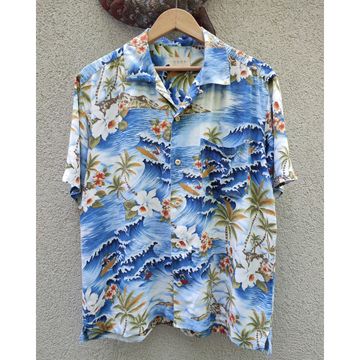 Hawaiian shirt womens,mens vintage summer short sleeve shirt - Chemises boutonnées (Bleu, Vert, Turquiose)