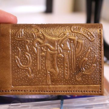 Vintage Hand Tooled Leather Brown Wallet Western Mexico - Purses & Wallets (Cognac)