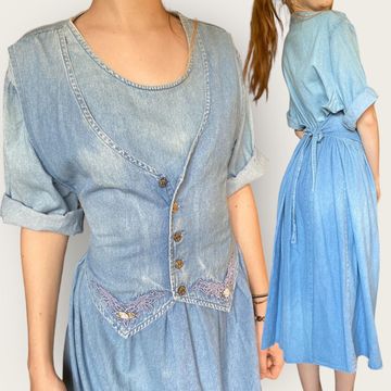 vintage - Robes en jean (Bleu, Denim)