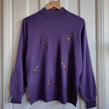 Mock neck woman wool sweater embroidered - Pulls d'hiver (Mauve, Lilas)