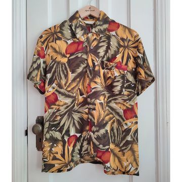 Vintage hawaiian shirt womens, mens button up shirt 90s short sleeve shirt - Button down shirts (Brown, Green, Orange)