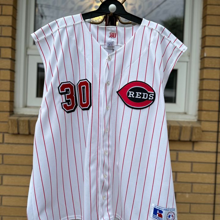 Russell Athletic, Shirts, Vintage Cincinnati Reds Sleeveless Pinstripe Baseball  Jersey By Russell Athletic