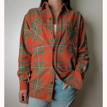 Levi's vintage flannel shirt women, men, retro plaid cotton shirt, long sleeve oversize shirt - Chemises boutonnées (Vert, Orange, Rouge)