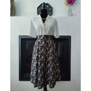 Vintage floral skirt, black chiffon a line skirt, retro flowered midi flowy skirt - Jupes trapéze (Noir, Marron, Cognac)