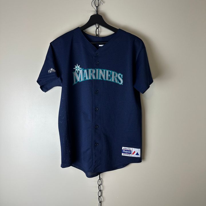 NWT Retro Ken Griffey Jr Seattle Mariners THROWBACK Blue Jersey Mens SIZE  SMALL